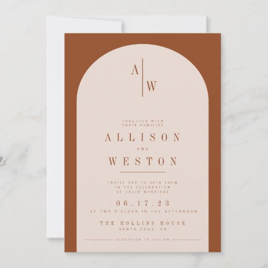 Boho minimalist Burnt Oranje Wedding Uitnodiging (Voorkant)