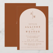 Boho minimalist Burnt Oranje Wedding Uitnodiging (Voorkant / Achterkant)