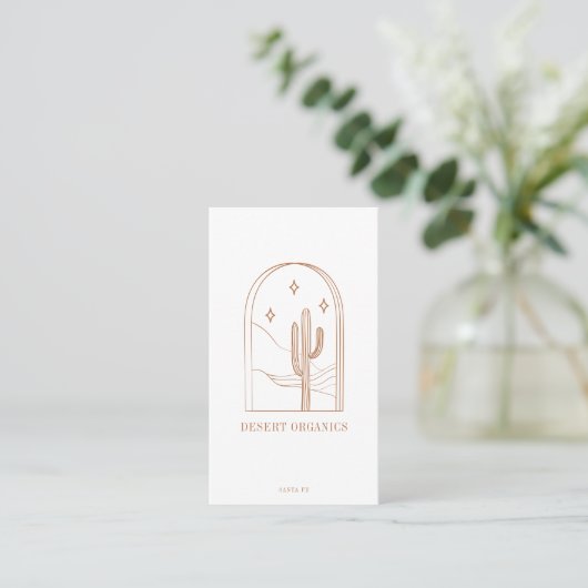 Boho minimalist Cactus Line Art Logo Terracotta QR Visitekaartje (Staand voorkant)