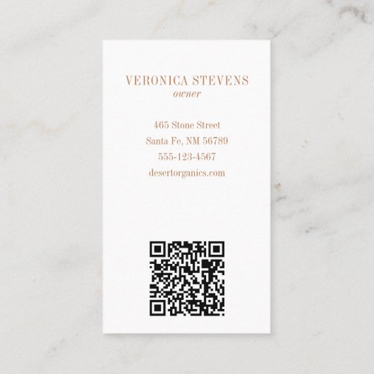 Boho minimalist Cactus Line Art Logo Terracotta QR Visitekaartje (Achterkant)