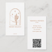 Boho minimalist Cactus Line Art Logo Terracotta QR Visitekaartje (Voorkant / Achterkant)