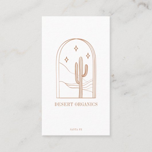 Boho minimalist Cactus Line Art Logo Terracotta QR Visitekaartje (Voorkant)