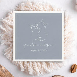Boho Minimalist Dusty Blue Cat Verloving Wedding Servet