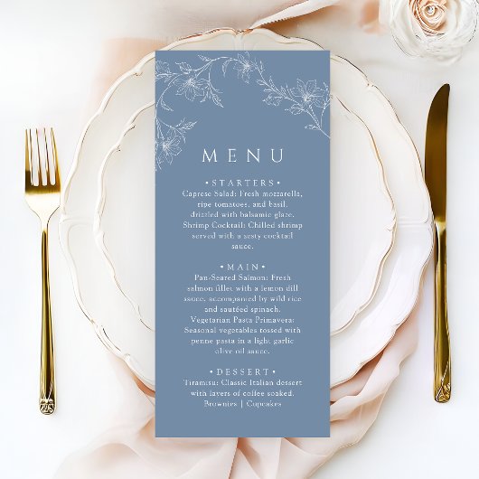 Boho Minimalist Dusty Blue Wedding Dinner Menu