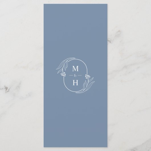 Boho Minimalist Dusty Blue Wedding Dinner Menu (Achterkant)