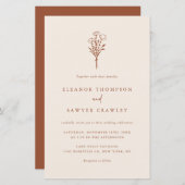 Boho minimalist Floral Terracotta Wedding Invite (Voorkant / Achterkant)