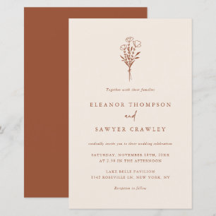 Boho minimalist Floral Terracotta Wedding Invite