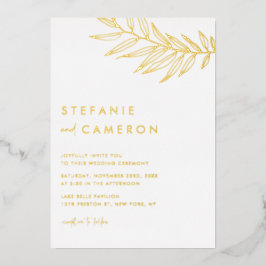 Boho minimalist Foliage Leaf Wedding Folie Uitnodiging