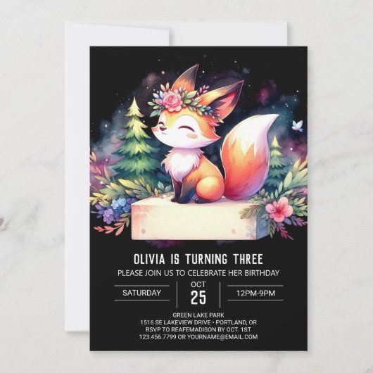 Boho Minimalist Fox Verjaardag digitaal Kaart (Voorkant)