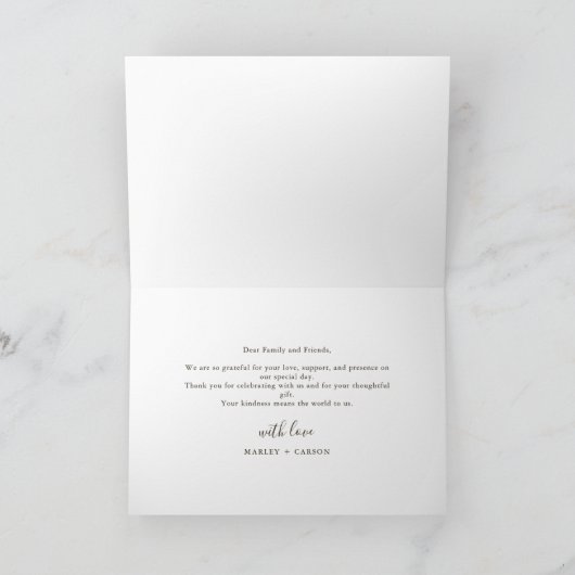 Boho Minimalist Greenery Foliage Wedding Opgevouwe Bedankkaart (Binnen)