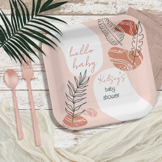 Boho minimalist Hallo Baby shower Blush Papieren Bordje