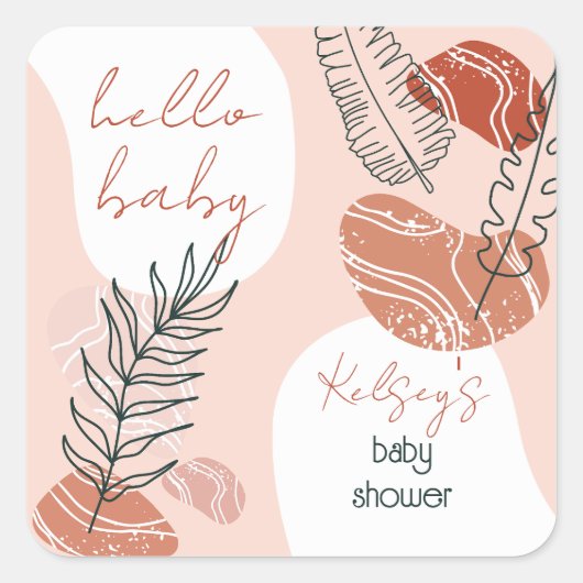 Boho minimalist Hallo Baby shower Blush Vierkante Sticker (Voorkant)