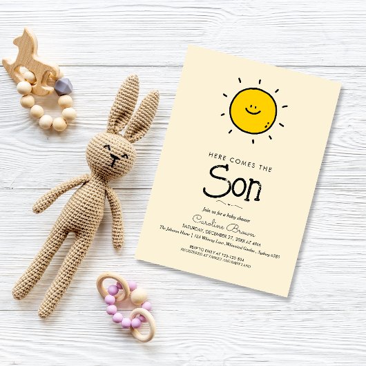 Boho minimalist, hier komt het Son Baby shower Kaart