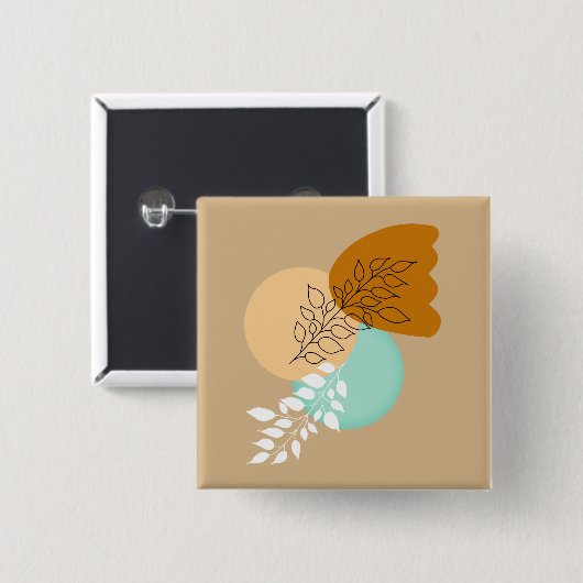 BOHO MINIMALIST LEAVES VIERKANTE BUTTON 5,1 CM (Voorkant /achterkant)