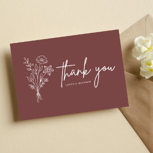 Boho Minimalist Mauve bruiloft Dank u Briefkaart