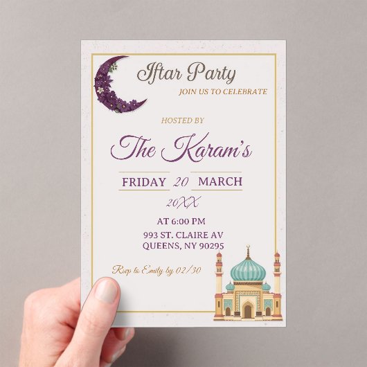 Boho  Minimalist Mosque Ramadan Iftar Party  Acryl Uitnodigingen (Insitu (Draagbaar))