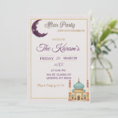 Boho Minimalist Mosque Ramadan Iftar Party Kaart (Staand voorkant)
