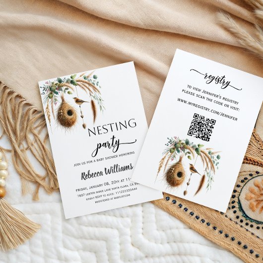 Boho Minimalist Nesting Party Bird Baby Shower Kaart