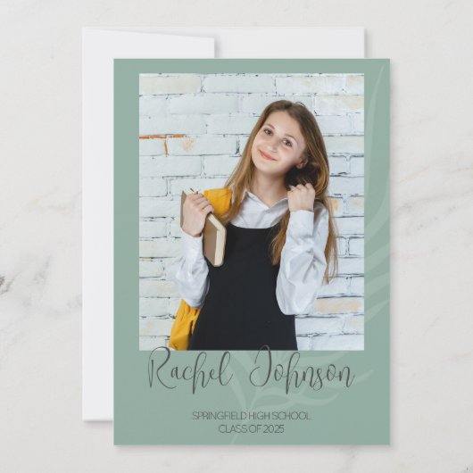 Boho Minimalist Sage Green Afstuderen Kaart (Achterkant)