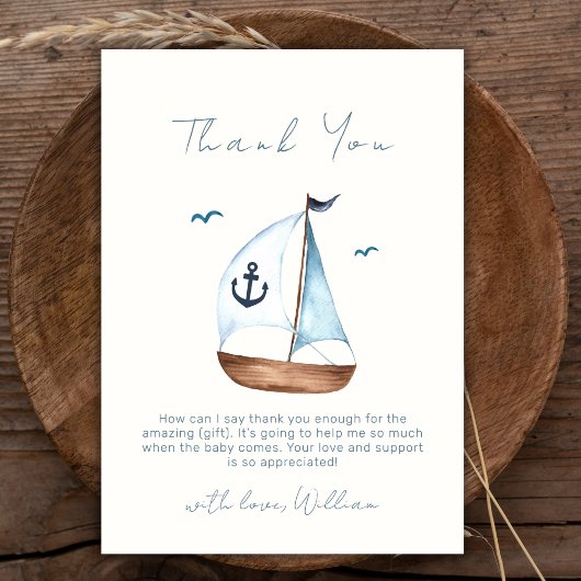Boho Minimalist Sailboat Anchor Baby shower Bedankkaart