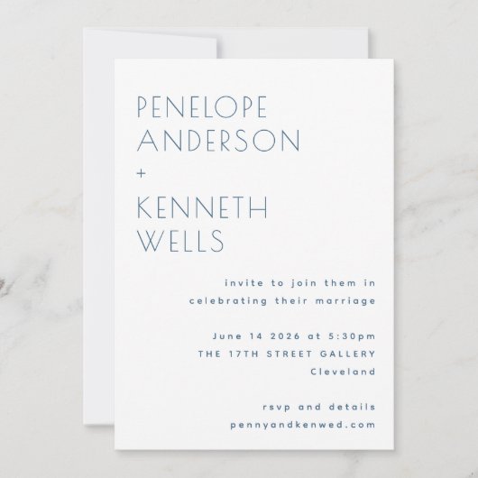 Boho Minimalist Scandinavian Blue Floral Wedding Kaart (Voorkant)