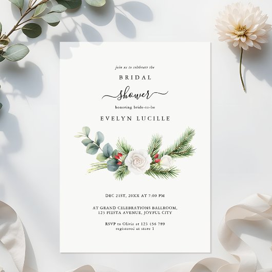 Boho Minimalist Script Evergreen Vrijgezellenfeest Kaart