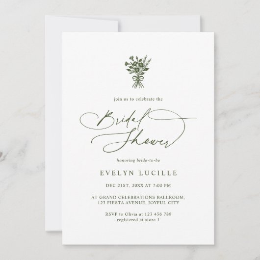 Boho Minimalist Script Olive Green Bridal Shower Kaart (Voorkant)