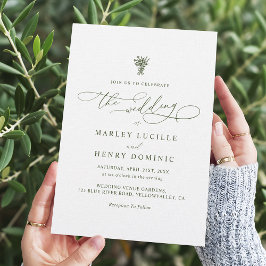 Boho Minimalist Script Olive Green Wedding  Kaart