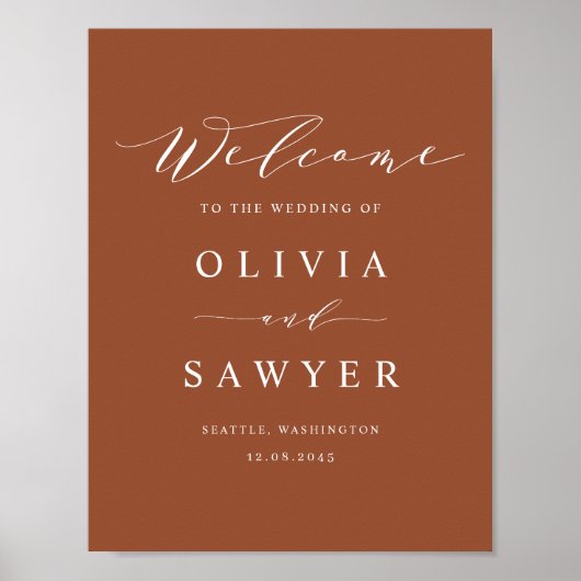 Boho Minimalist Script Terracotta Wedding Welkom Poster (Voorkant)