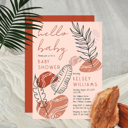 Boho Minimalist Terracotta Blush Hallo Baby shower Kaart