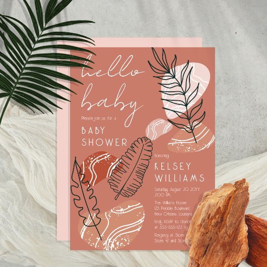 Boho Minimalist Terracotta Blush Hallo Baby shower Kaart