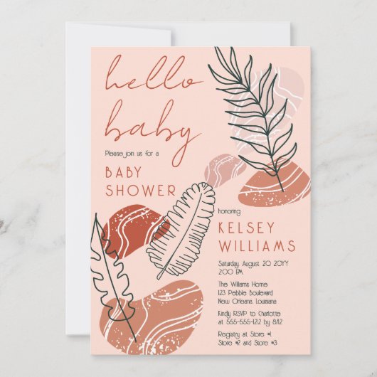 Boho Minimalist Terracotta Blush Hallo Baby shower Kaart (Voorkant)