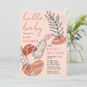 Boho Minimalist Terracotta Blush Hallo Baby shower Kaart (Staand voorkant)