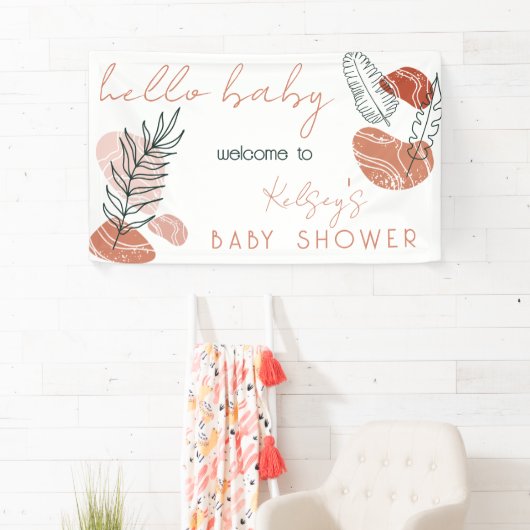 Boho Minimalist Terracotta Blush Hallo Baby shower Spandoek (Insitu)