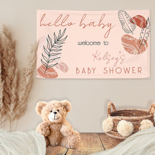 Boho Minimalist Terracotta Blush Hallo Baby shower Spandoek