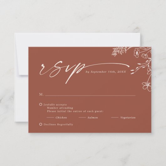 Boho Minimalist Terracotta Burnt Orange Wedding RSVP Kaartje (Voorkant)