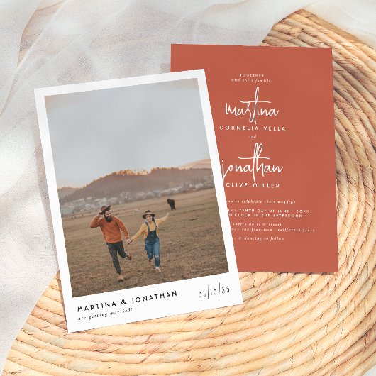 Boho minimalist Terracotta Simple Photo Wedding Kaart