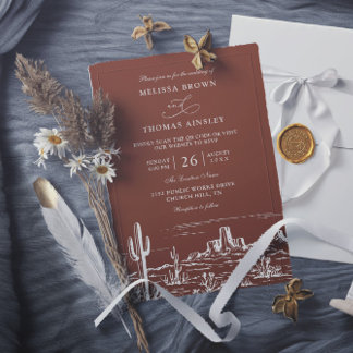 Boho Minimalist Terracotta Western QR Code Wedding Kaart