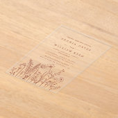 Boho Minimalist Terracotta Wildflower Wedding Acryl Uitnodigingen (Laagn)