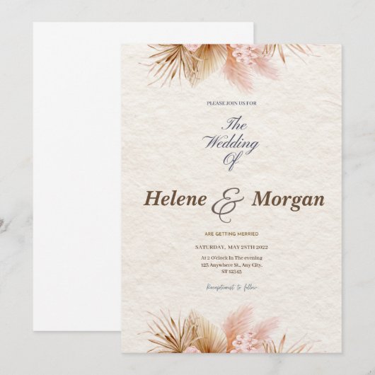 Boho minimalist Wedding Kaart (Voorkant / Achterkant)