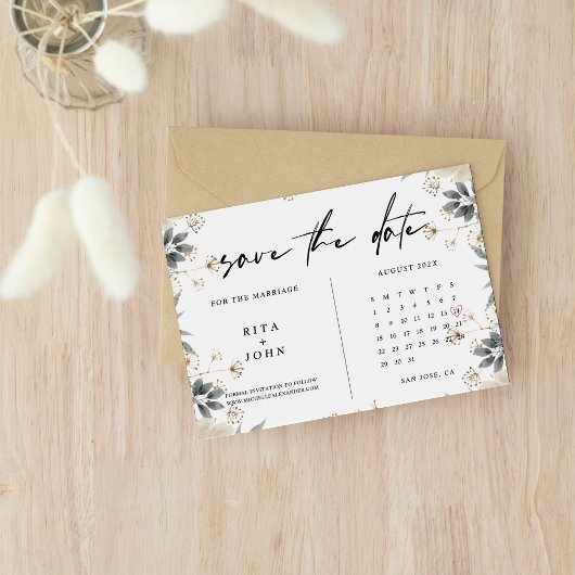 Boho Minimalist Wedding Save The Date Kaart