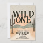 Boho Minimalist Wild One First Birthday Zon Cactus Aankondiging (Voorkant)
