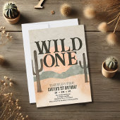 Boho Minimalist Wild One First Birthday Zon Cactus Aankondiging