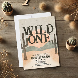 Boho Minimalist Wild One First Birthday Zon Cactus Aankondiging