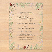 Boho Minimalist Wildflower Wedding Acryl Uitnodigingen (Voorkant)