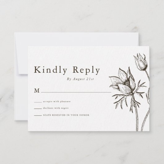 Boho Minimalist Wildflower Wedding Kindly Reply RSVP Kaartje (Voorkant)