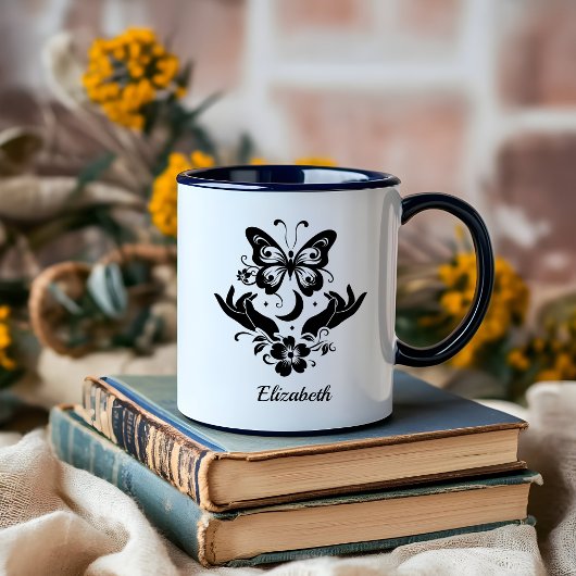 Boho Minimalist Zwart-wit Lady Boss op maat Mok