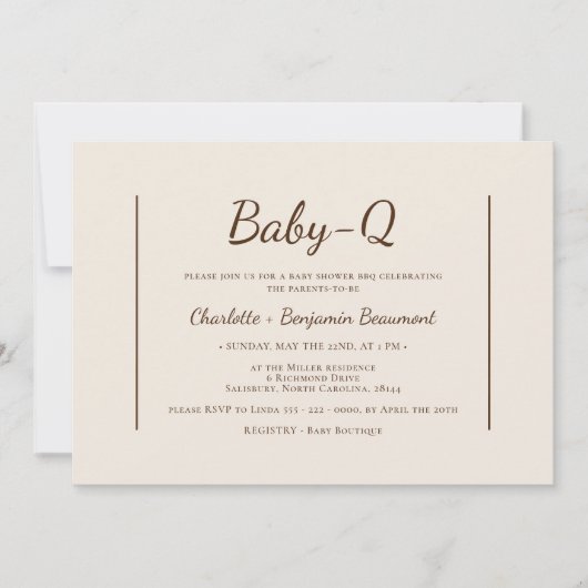 Boho Minimalistisch Beige Baby-Q BBQ Baby shower Kaart (Voorkant)