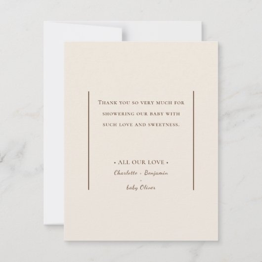 Boho minimalistisch beige Baby shower bedankpas Bedankkaart (Achterkant)