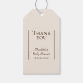 Boho minimalistisch beige Baby shower dank u Cadeaulabel (Voorkant)